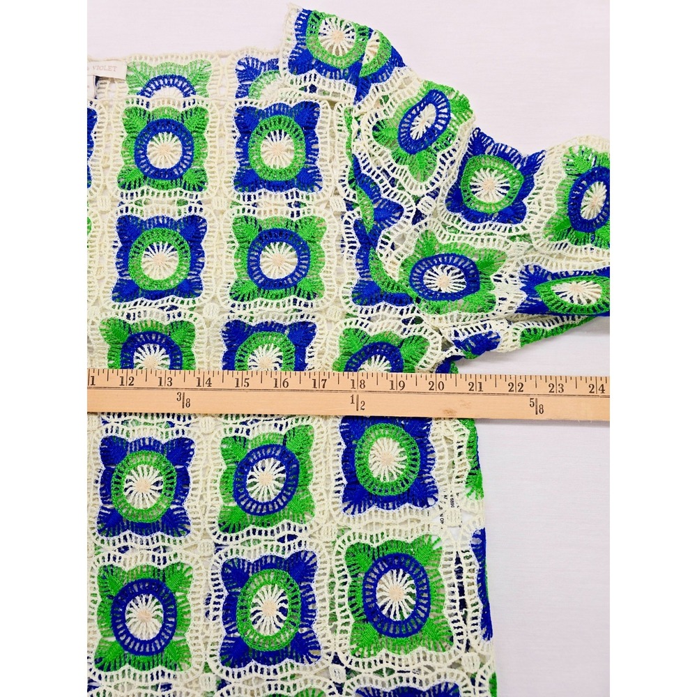 Chelsea & Violet Bonnie Granny Square Crochet Top Blue Green Long Sleeve Sz L - Picture 3 of 7